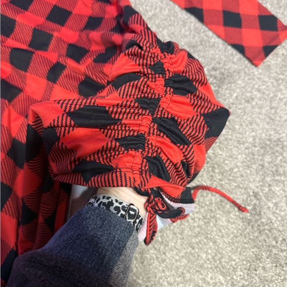 Red Buffalo Plaid Long Sleeve Holiday Dress Ruched Tie Sides Size Large - Picture 6 of 6
